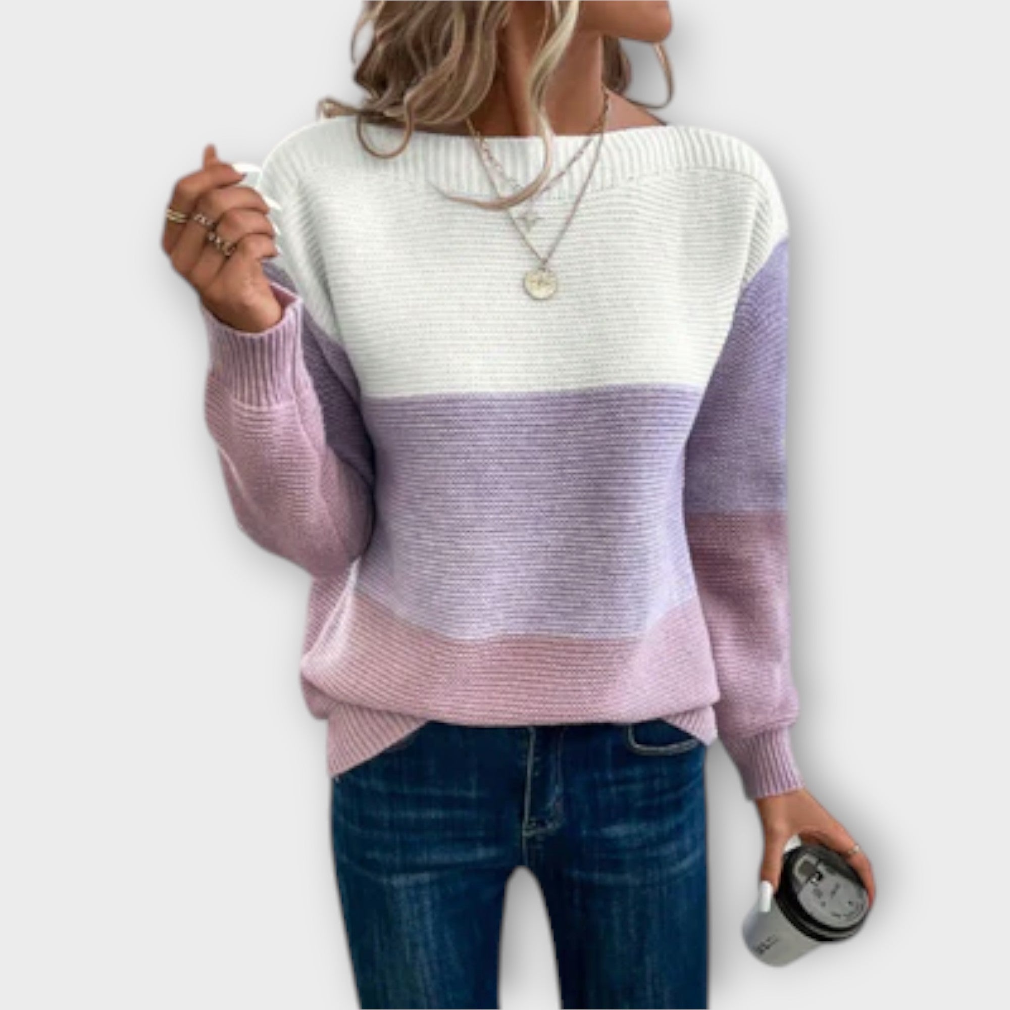 Klara | Háromszínű patchwork pulóver elegáns
