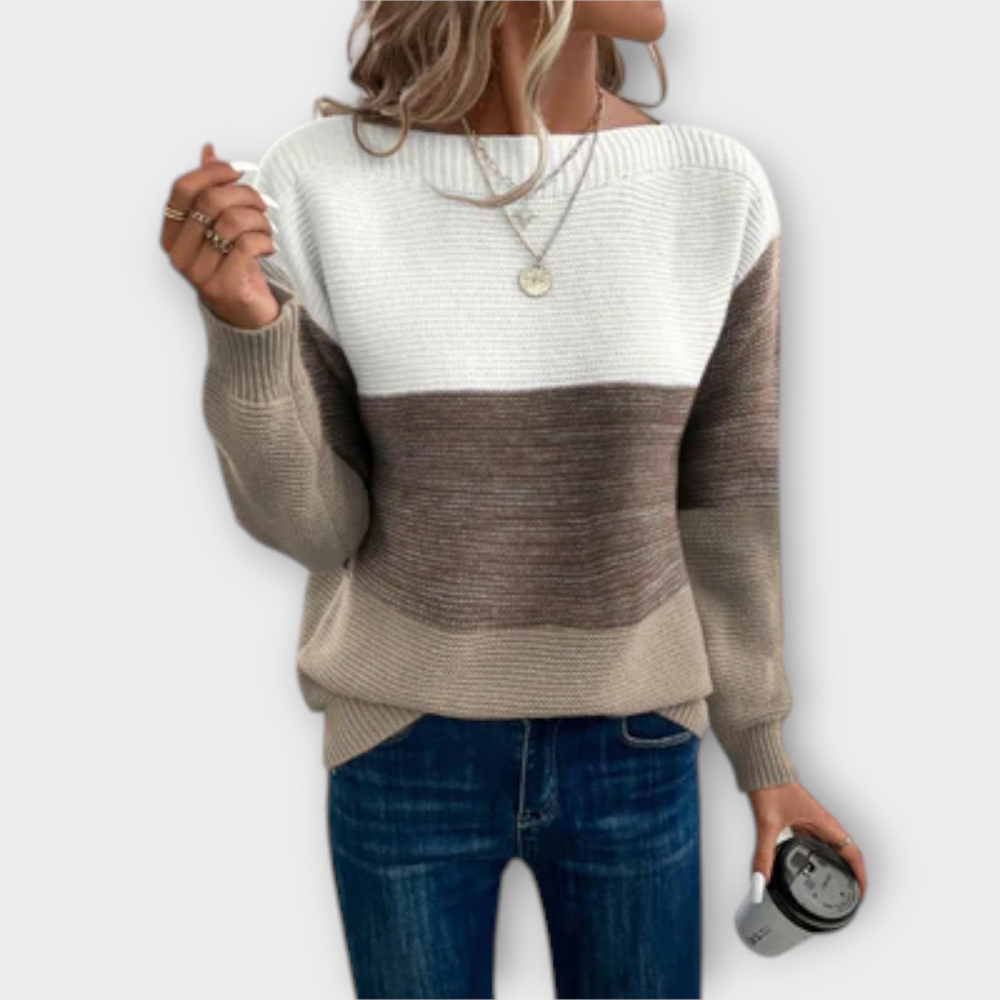 Klara | Háromszínű patchwork pulóver elegáns