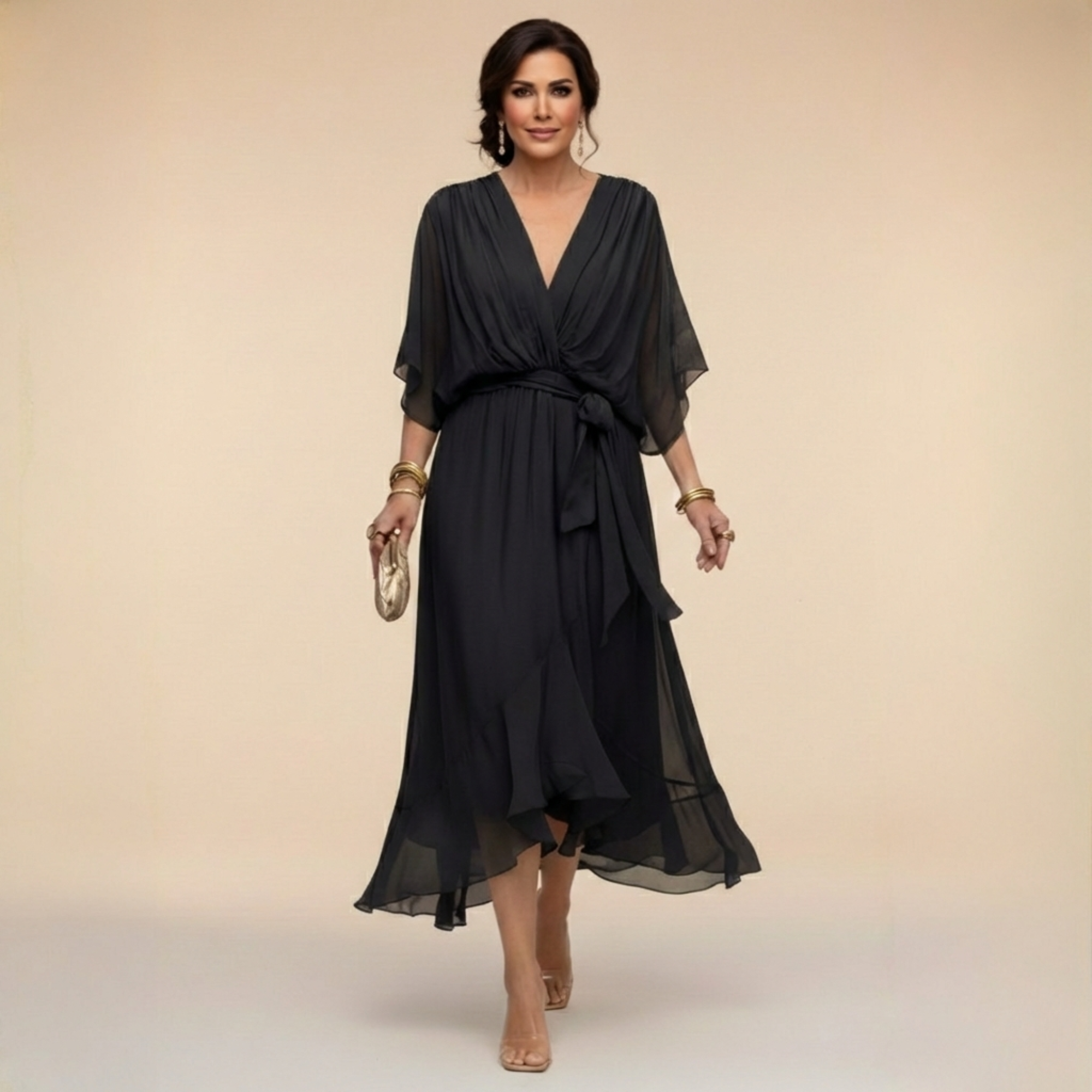 Mónika | Időtlen Elegancia V-nyakú Ruha