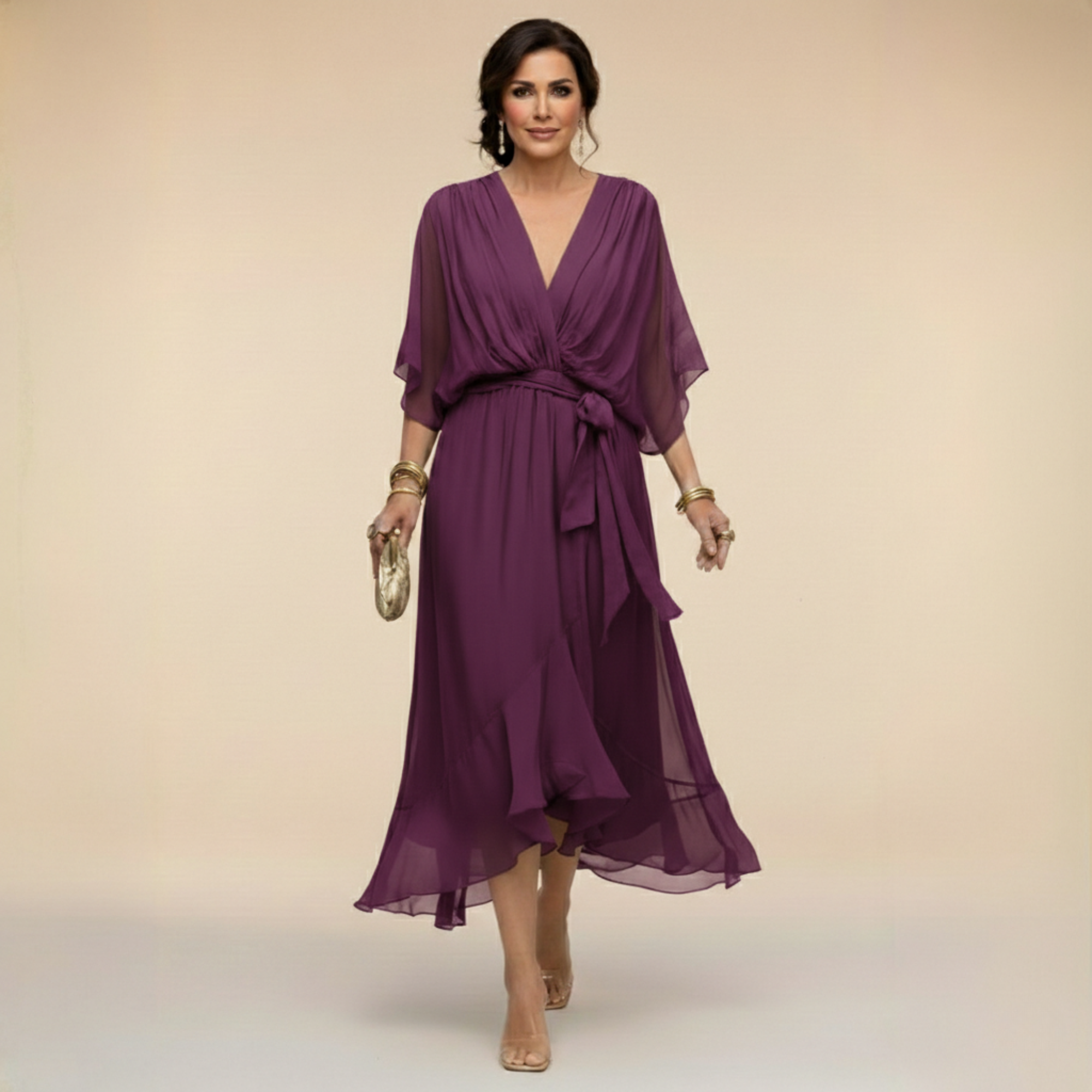Mónika | Időtlen Elegancia V-nyakú Ruha
